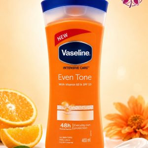 لوسیون بدن وازلین Intensive Care Even Tone 🌟 حجم ۴۰۰ میلی‌لیتر حاوی ویتامین B3 و SPF 10 مرطوب‌کنندگی ۴۸ ساعته + روشن‌کننده پوست + محافظت در برابر آفتاب مناسب برای انواع پوست