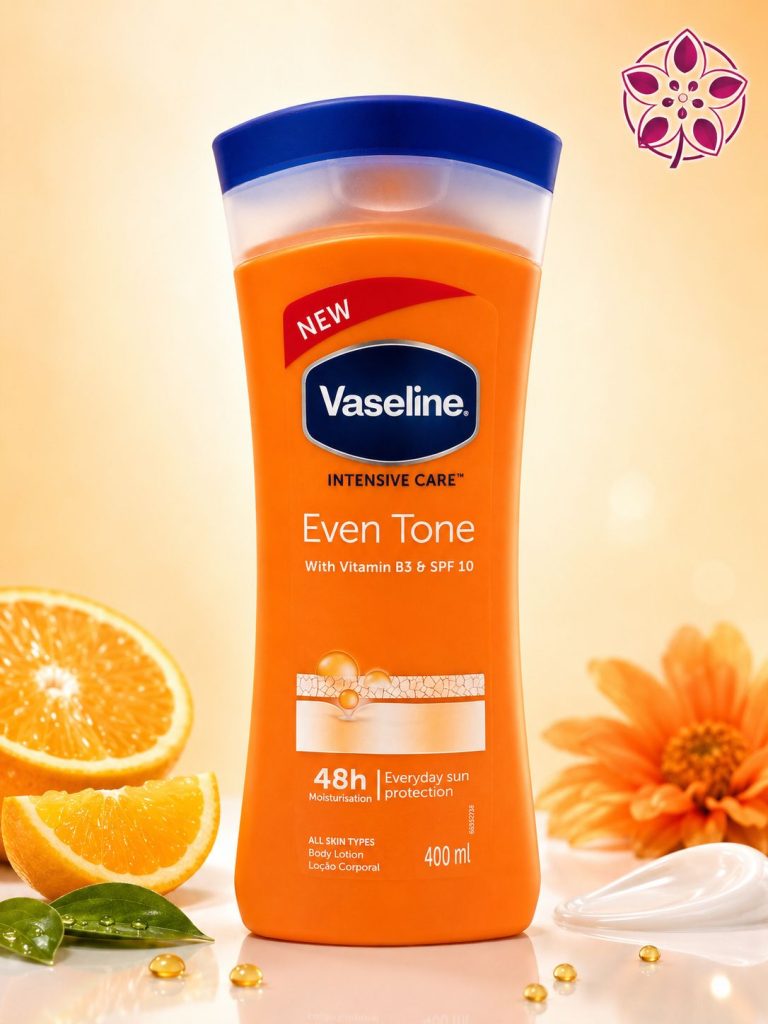 لوسیون بدن وازلین Intensive Care Even Tone 🌟 حجم ۴۰۰ میلی‌لیتر حاوی ویتامین B3 و SPF 10 مرطوب‌کنندگی ۴۸ ساعته + روشن‌کننده پوست + محافظت در برابر آفتاب مناسب برای انواع پوست
